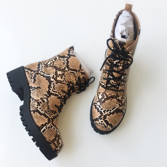 NEW Lulus Devyn Snake Print Lace Up Ankle Boot - Picture 2 of 11